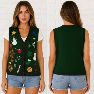 Capacity Petites Green Ugly Christmas Sweater Vest – Size Small Petite